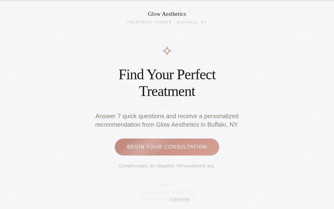 Glow Aesthetics: 6-question quiz → treatment recommendation